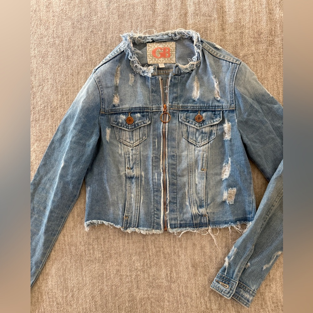 Gianni Bini Frayed Blue Denim Jacket